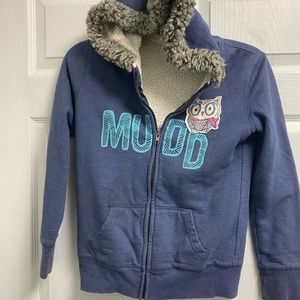 Faux Fur Hooded Blue Sweater Jacket